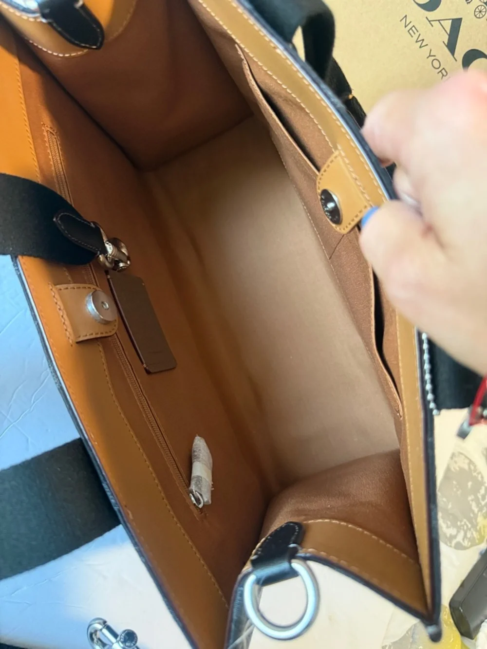 Coach Black Signature signature Smith Tote with Tan Leather Tag